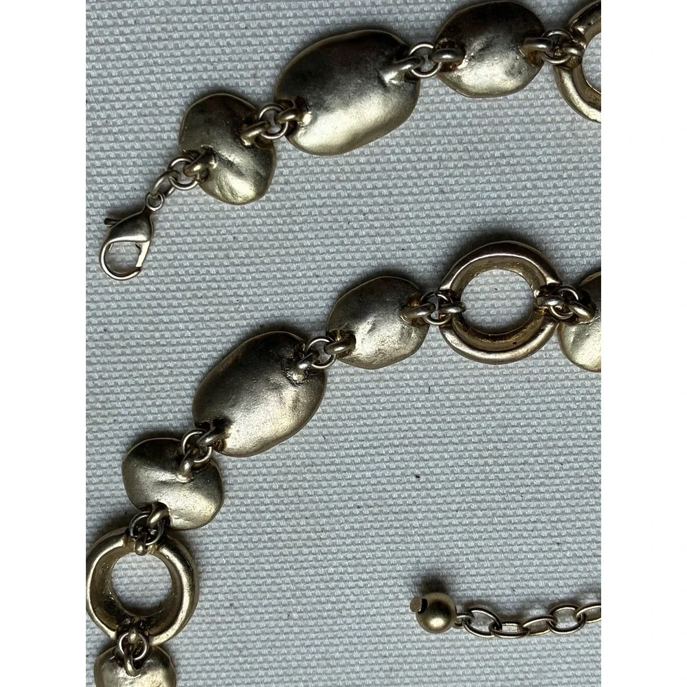 Chunky Gold Tone Pebble Necklace Organic Link Statement Collar Modernist
